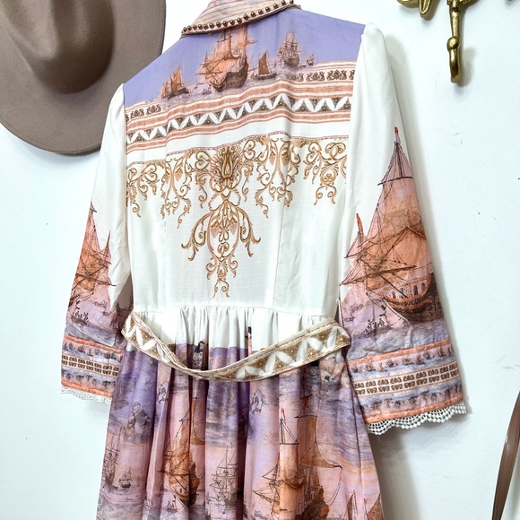 🆕🌸Mediterranean boho chic studed print dressS/M - Picture 4 of 10